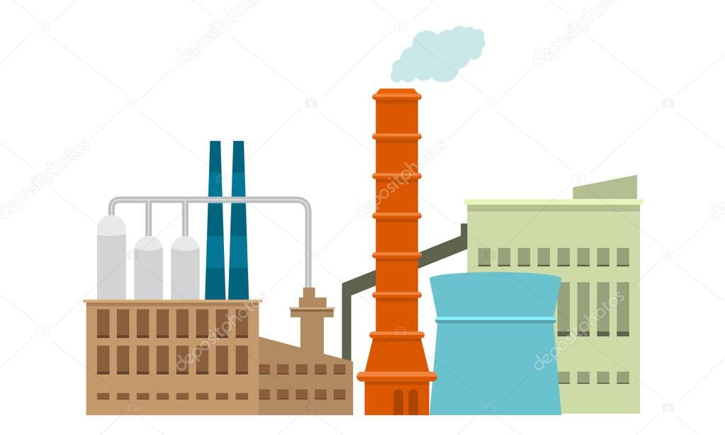Industrial factory in flat style a vector an illustration. Detailed Plant or Factory Building with solid color design.