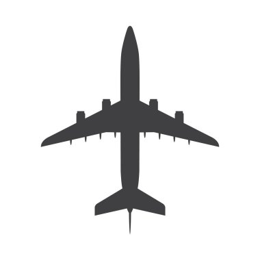 Uçak Üstten Görünüm simgesi. Savaş uçağı, yolcu uçağı dört jet motorları ile.