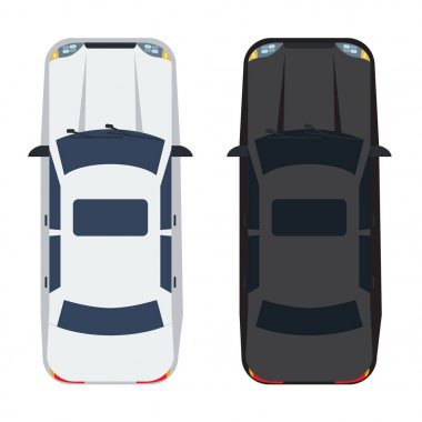 İki beyaz ve siyah Sedan araba en iyi manzaralı. Sağlam ve düz renk stil tasarım.