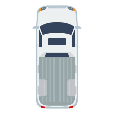 Düz ve katı renk tasarımı ile pikap üstten görünüm. Vektör ticari araç gösterim amacıyla dağıtım lojistik kavramları ve infographics.