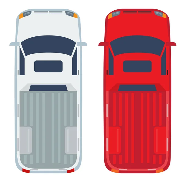Vista dall'alto Pickup con design piatto e tinta unita. Illustrazione vettoriale dei veicoli commerciali per concetti logistici di distribuzione e infografica . — Vettoriale Stock