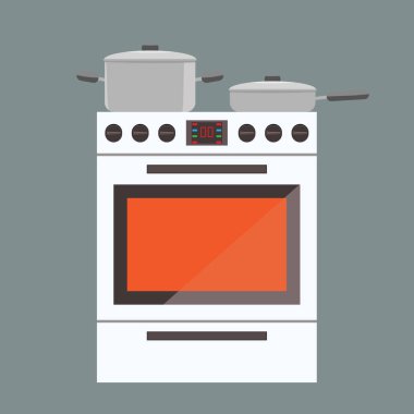 Soba gaz fırın açık manzaralı Illustration. Düz ve katı renk