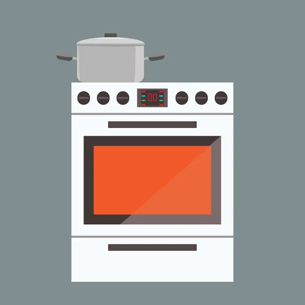 Ilustración de estufa horno de gas con vista frontal. Color plano y sólido — Archivo Imágenes Vectoriales