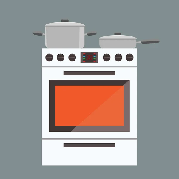 Ilustración de estufa horno de gas con vista frontal. Color plano y sólido — Archivo Imágenes Vectoriales