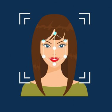 Biometrical identification. Facial recognition system concept. clipart