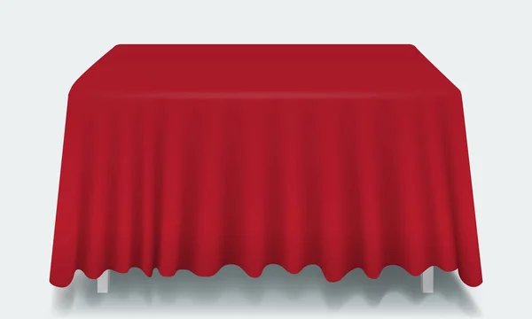 Mesa retangular vazia vermelha vetorial com toalha de mesa isolada . — Vetor de Stock