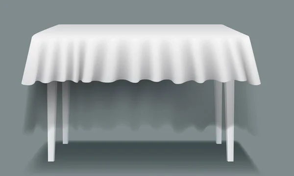 Mesa rectangular vacía vectorial blanca con mantel aislado . — Vector de stock