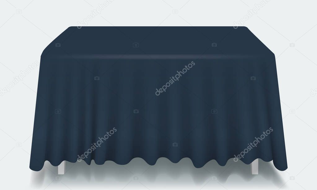 Vector blue Empty Rectangular Table with Tablecloth Isolated.