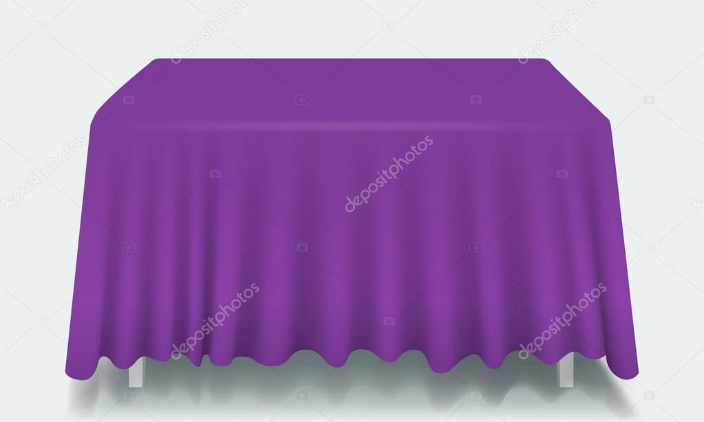 Vector violet Empty Rectangular Table with Tablecloth Isolated.