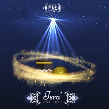 İslam dininde kutsal gece ISRA ve Miraj. Vektör arka plan