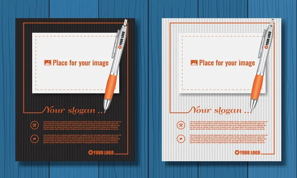創造的な暗くおよび白いチラシ現実的な執筆ペンでラインのテクスチャと画像の場所。あなたのビジネスのためのポスター テンプレート. — ストックベクタ