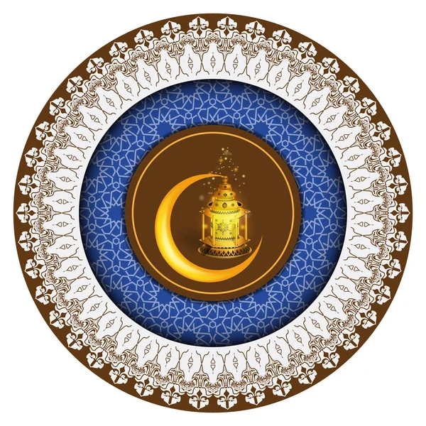 Vector Ramadan groet ornament patroon achtergrond met cirkel floral rand en Ramadan Kareem kalligrafie. — Stockvector