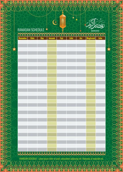 Ramadan Imsakia of Amsakah agenda plannen - vasten en gebed tijd gids — Stockvector
