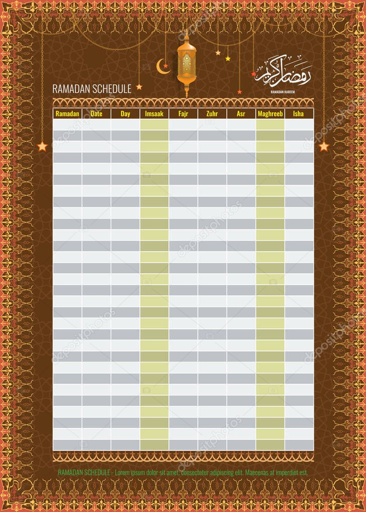 Ramadan Imsakia or Amsakah Calendar Schedule - Fasting and Prayer time Guide