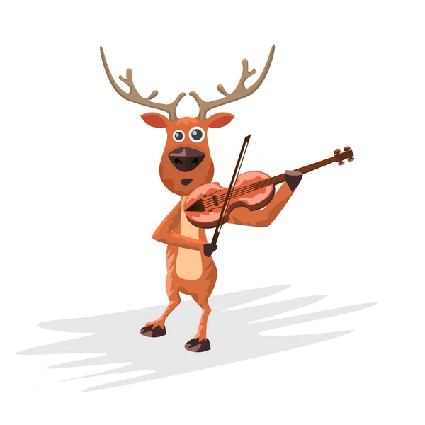 Reno de Navidad tocando el violín. Ciervo dibujado a mano estilo de dibujos animados e instrumento musical para su diseño. Ilustración vectorial . — Vector de stock