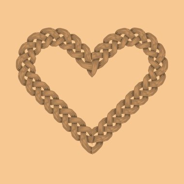 Kalp şeklinde çelenk örgüsü ya da örülmüş kenar, dallar ve metnin için yer. Düğün davetiyeleri ve sevgililer günü kartı..