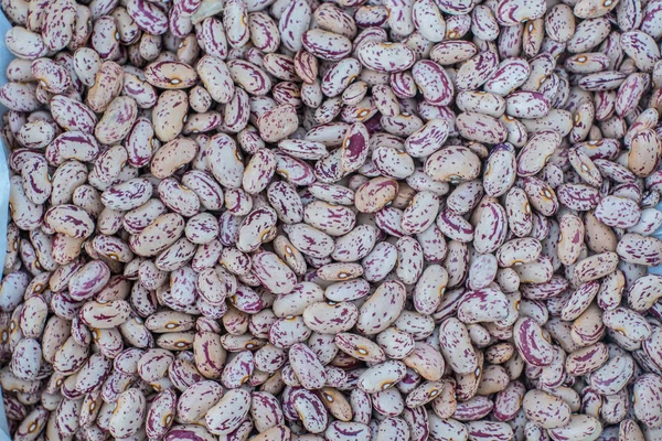Gruppo di fagioli di mirtillo rosso cremisi o fagioli da zucchero sul mercato. Vista dall'alto — Foto Stock