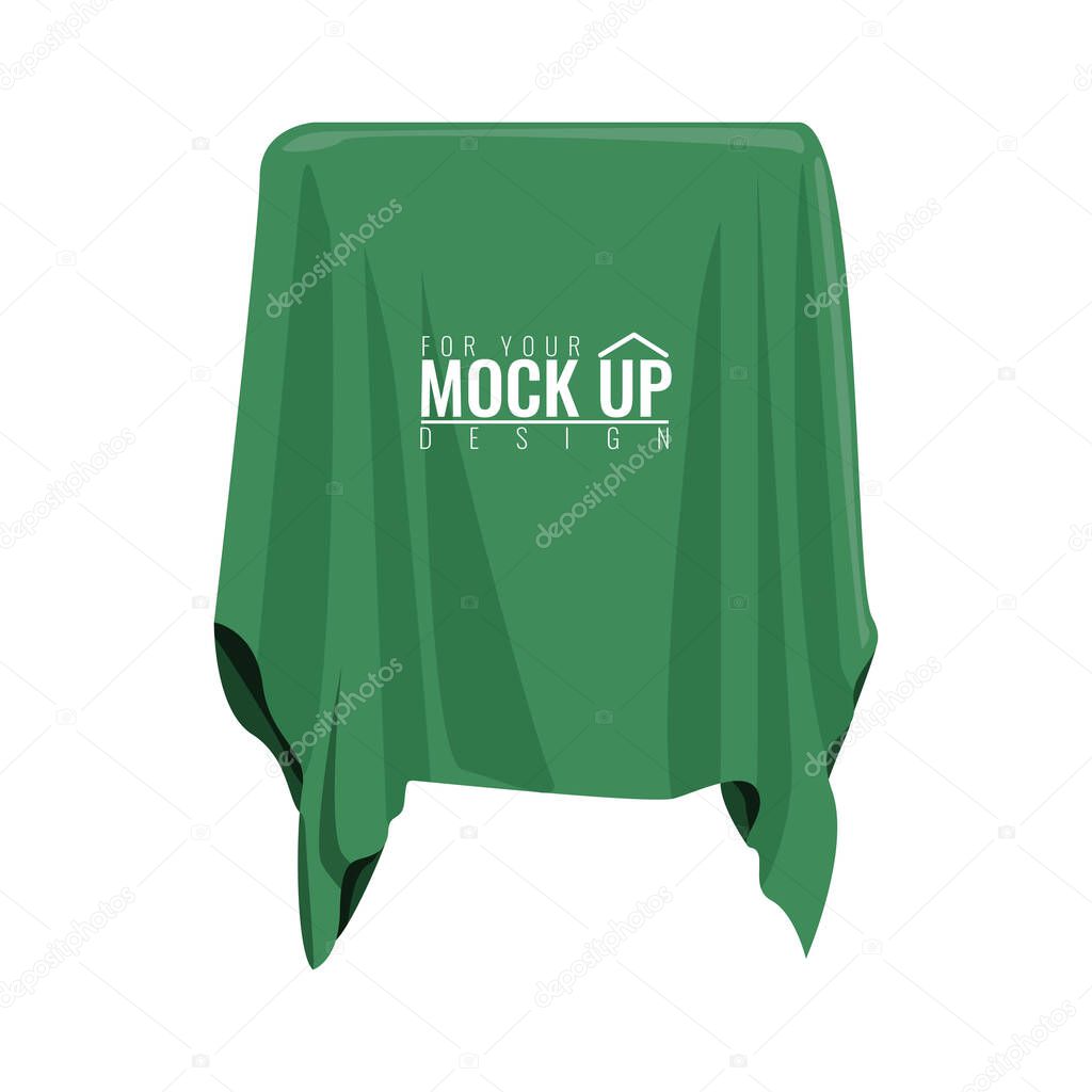 Green silk cloth covered object for. Cartoon style hand drawn flat and solid color style vector illustration.