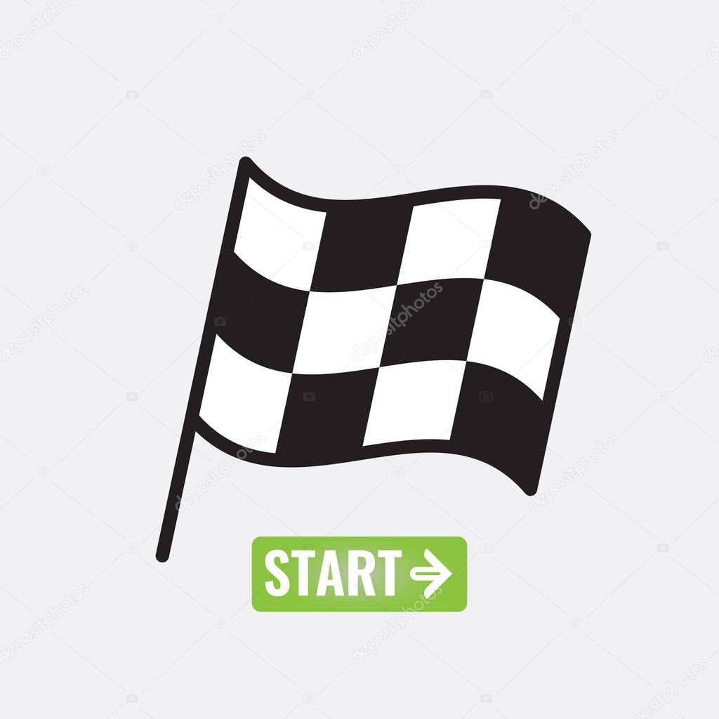 Racing flag icon and start button. Vector illustration.