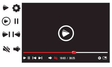 Video oynatıcı ve video oynatıcı. Düz ve katı renk tasarım vektörü çizimi.