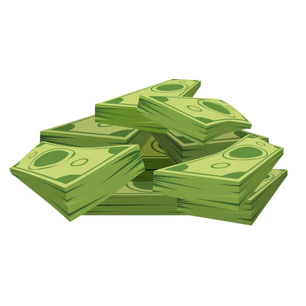 Stack of pile of dollars money with perspective view. Flat and solid color cartoon style vector illustration. — Stock Vector