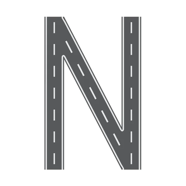 Γράμμα Ν για γραμματοσειρά δρόμου ή δρόμου. Επίπεδο και στερεό χρώμα διανυσματική απεικόνιση. — Διανυσματικό Αρχείο