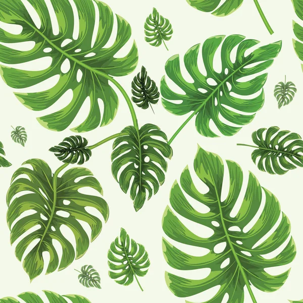 Tropische bladeren naadloos. Handgeschilderd aquarel stijl behang. Vlakke en solide kleur ontwerp vector achtergrond. — Stockvector