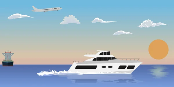 Luxury summer yacht. Flat color style vector illustration. — Stock Vector