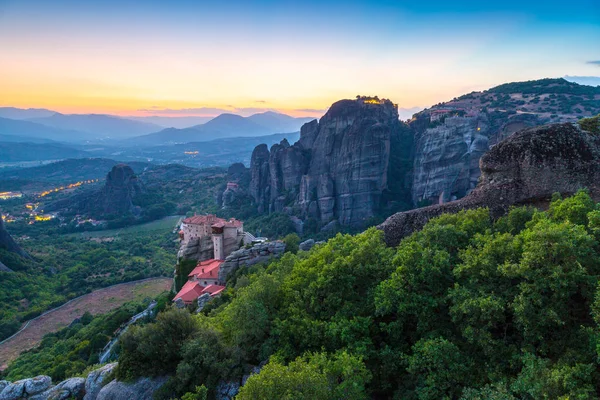 Luz Del Atardecer Sobre Los Monasterios Meteora Grecia — Foto de Stock