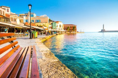Görünüm eski bağlantı noktası Hanya, Crete, Yunanistan.