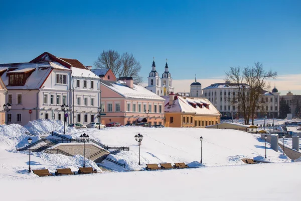 Gyönyörű Téli Kilátás Óvárosra Minszk Fehéroroszország — Stock Fotó