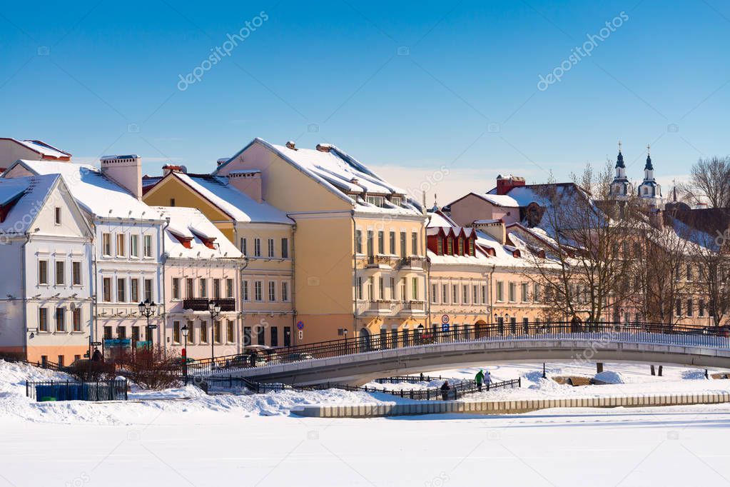 Beautiful winter view of the old town. Minsk. Belarus