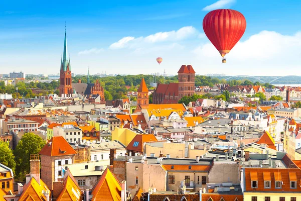 Letecký Panoramatický Pohled Historických Budov Střechy Polské Středověkého Města Toruň — Stock fotografie