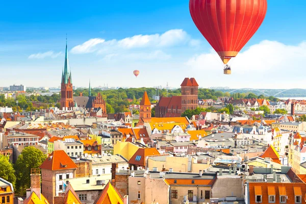 Letecký Panoramatický Pohled Historických Budov Střechy Polské Středověkého Města Toruň — Stock fotografie