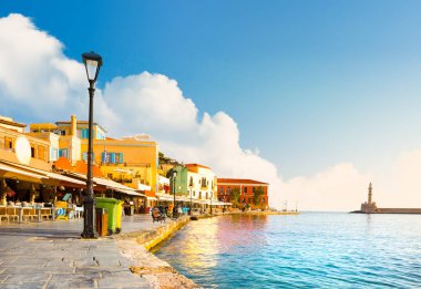 Görünüm eski bağlantı noktası Hanya, Crete, Yunanistan.