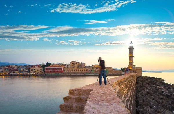 Utsikt Över Den Gamla Hamnen Chania Kreta Grekland — Stockfoto