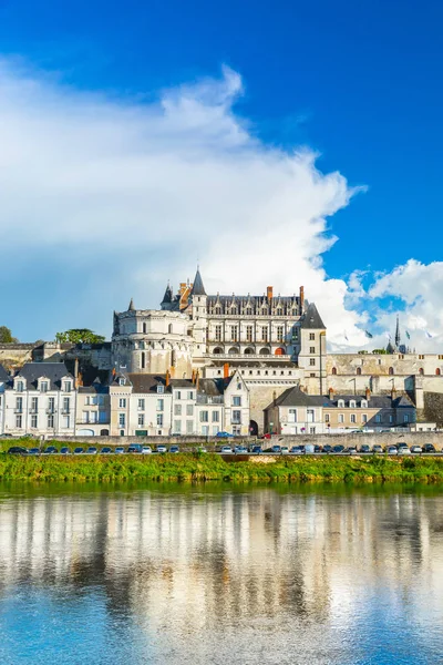 Nádherný výhled na panorama historického města Amboise s renesančním zámkem přes řeku Loire. Francie — Stock fotografie