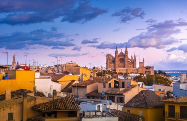 Palma de Majorca 'nın panoramik manzarası, Mallorca Balearic Adaları, Akdeniz. İspanya