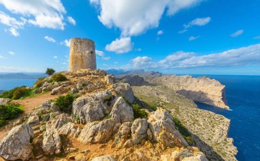 Cape Formentor 'un panoramik manzarası. Mayorka, Balear Adaları, İspanya