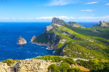 Cape Formentor 'un panoramik manzarası. Mayorka, Balear Adaları, İspanya
