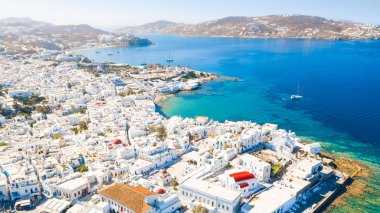 Mykonos kasabasının panoramik manzarası, Cyclades adaları, Yunanistan