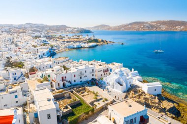Mykonos kasabasının panoramik manzarası, Cyclades adaları, Yunanistan