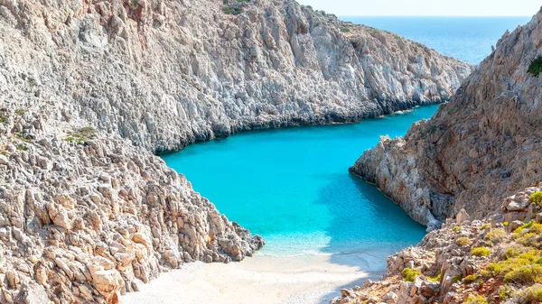 Seitan limania or Agiou Stefanou, the heavenly beach with turquoise water. Chania, Akrotiri, Crete — Stock Photo, Image