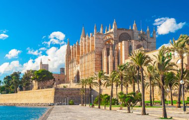 Palma de Majorca 'nın panoramik manzarası, Mallorca Balearic Adaları, Akdeniz. İspanya