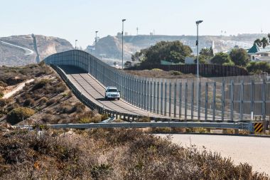 San Diego-Tijuana International Border Wall and Border Patrol Vehicle clipart