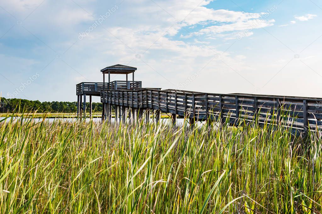 Wooden Ramp Over Marshland to Observation Point at Bodie Lighthouse