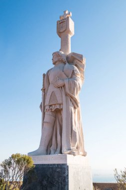 Noktası Loma, California - 19 Aralık 2017: Heykel, Yüzbaşı Juan Rodriguez Cabrillo Cabrillo Ulusal Anıt San Diego County bulunan heykeltıraş Alvaro de Bree, tarafından.