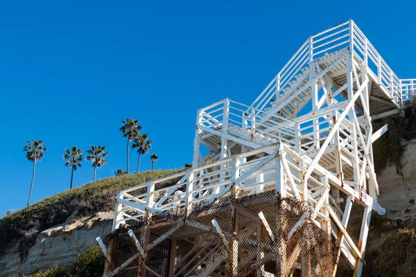 Fehér Lépcső Cliffside Swami Barátait Beach Kaliforniai Strand Hozzáférést Biztosít — Stock Fotó