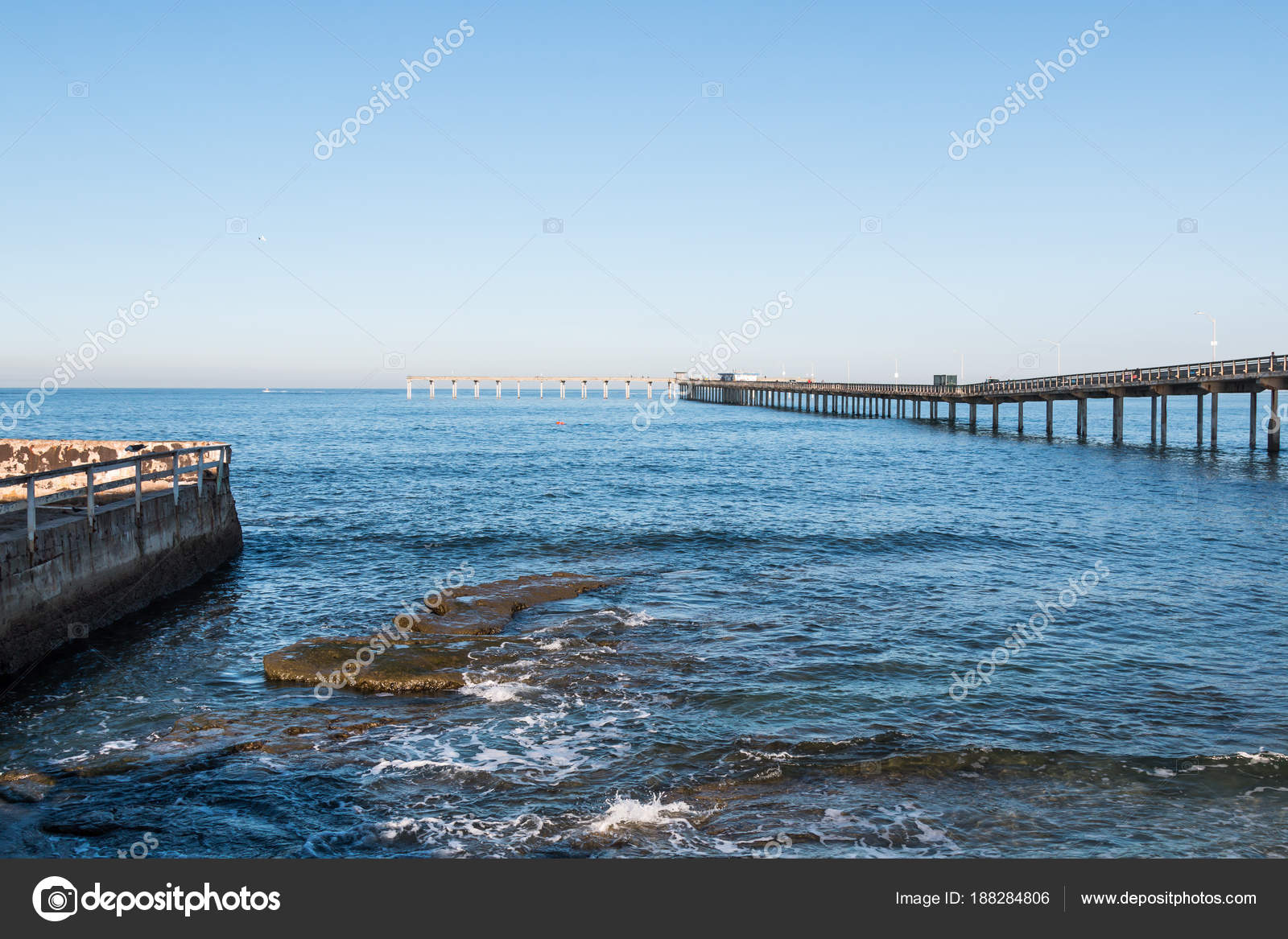 Ocean Beach Fishing Pier San Diego California Rocky Reef Sea