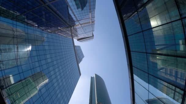 Group of modern skyscrapers in buisness city, Slow rotating timelapse — Stock Video